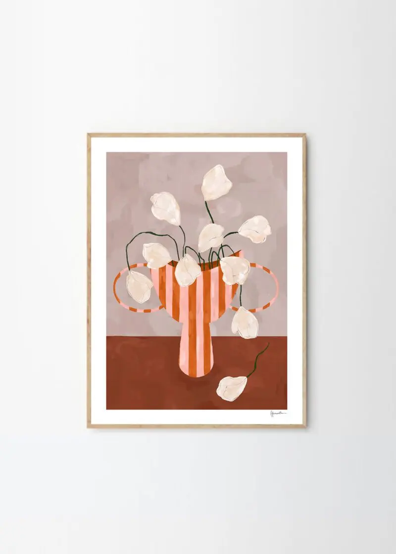 White Flowers in Striped Vase